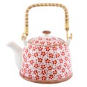 Clayre & Eef Théière avec filtre 700 ml Rouge Céramique Rond Fleurs