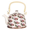Clayre & Eef Theepot met Filter  600 ml Beige Roze Porselein Rond Bloemen