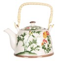 Clayre & Eef Teiera con infusore 800 ml Beige Verde Porcellana Rotondo Fiori