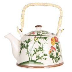 Clayre & Eef Théière avec filtre 800 ml Beige Vert Porcelaine Rond Fleurs