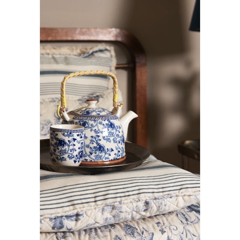 Clayre & Eef Theepot met Filter  800 ml Blauw Porselein Rond Bloemen