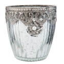 Clayre & Eef Theelichthouder  Ø 10x10 cm Zilverkleurig Glas