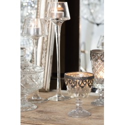 Clayre & Eef Theelichthouder  Ø 8x16 cm Zilverkleurig Glas Metaal