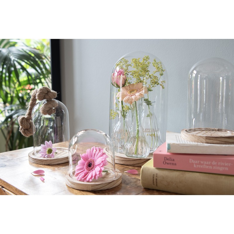 Clayre & Eef Cloche Ø 12x17 cm Verre Bois Rond