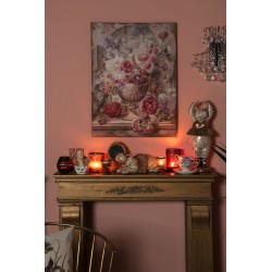 Clayre & Eef Theelichthouder  Ø 8x8 cm Rood Goudkleurig Glas Metaal