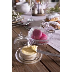 Clayre & Eef Butterdose Ø 9x7 cm Glas Rund Vogel