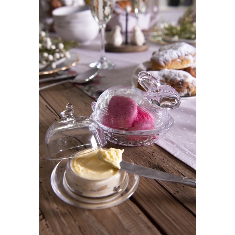 Clayre & Eef Butterdose Ø 9x7 cm Glas Rund Vogel