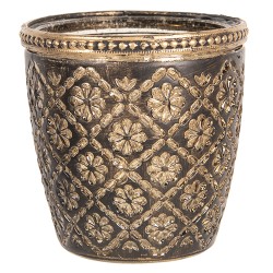 Clayre & Eef Porte-bougie Ø 9x9 cm Marron Verre Métal Fleurs