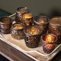 Clayre & Eef Portacandela Ø 9x9 cm Marrone Vetro Metallo Fiori