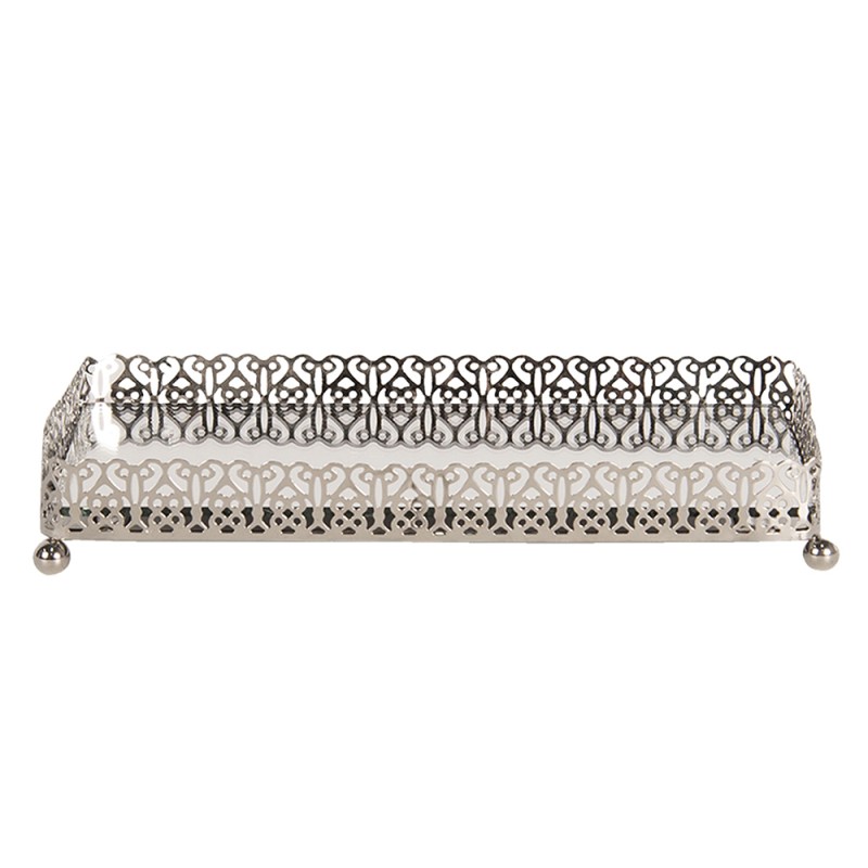 Clayre & Eef Dekoration Schale 20x10x3 cm Silberfarbig Metall Glas Rechteck