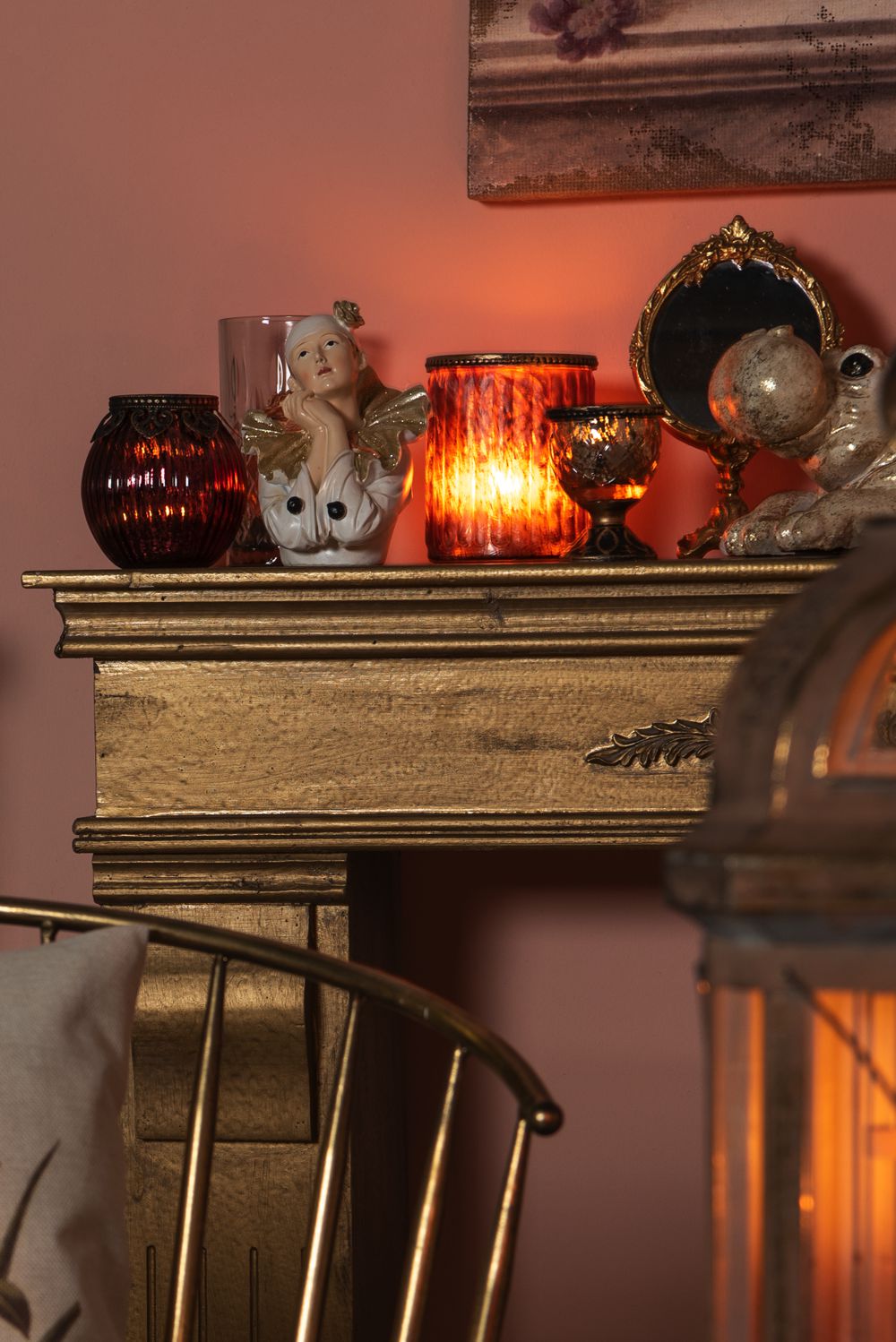 Theelichthouder Ø 9X9 Cm Rood Goudkleurig Glas-image