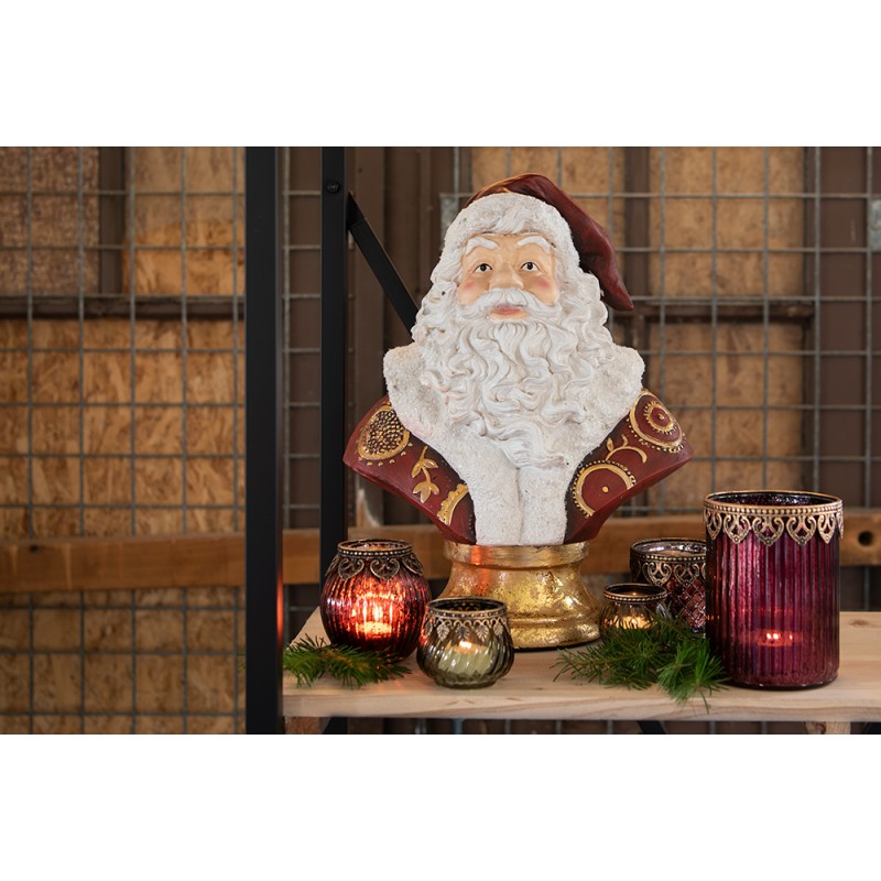 Clayre & Eef Tealight Holder Ø 9x9 cm Red Gold colored Glass