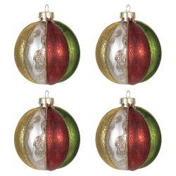 Clayre & Eef Christmas Bauble Set of 4 Ø 8 cm Red Green Glass Round