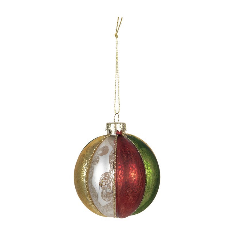 Clayre & Eef Christmas Bauble Set of 4 Ø 8 cm Red Green Glass Round