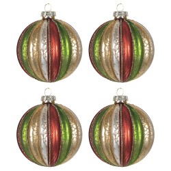 Clayre & Eef Christmas Bauble Set of 4 Ø 8 cm Red Green Glass Round