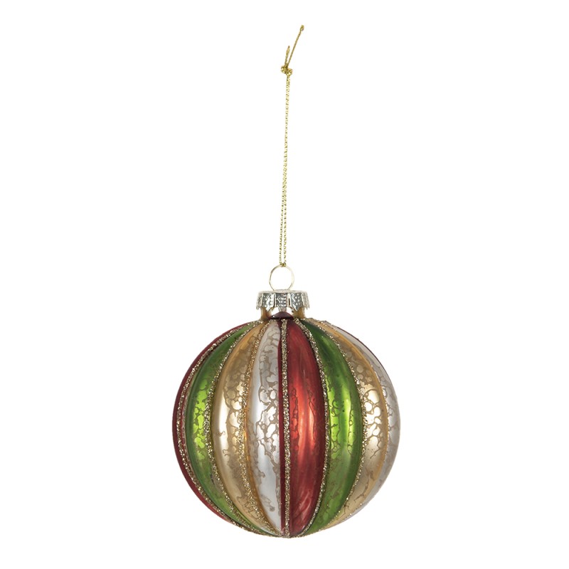 Clayre & Eef Christmas Bauble Set of 4 Ø 8 cm Red Green Glass Round