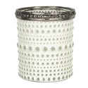 Clayre & Eef Tealight Holder Ø 5x6 cm White Glass Metal Round