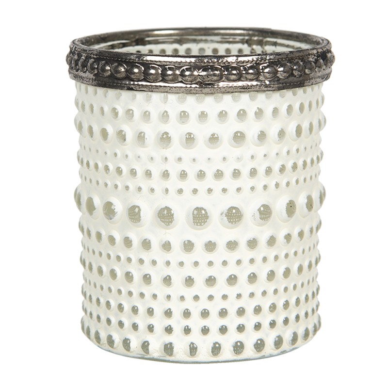 Clayre & Eef Portacandela Ø 5x6 cm Bianco Vetro