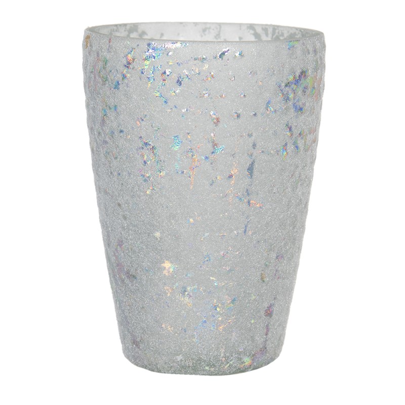 Clayre & Eef Portacandela Ø 9x13 cm Bianco Vetro Rotondo