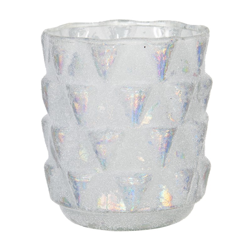 Clayre & Eef Portacandela Ø 9x10 cm Bianco Vetro Rotondo