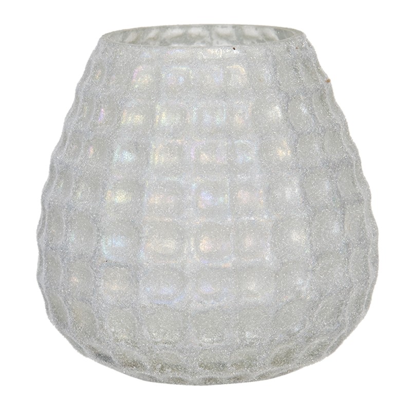 Clayre & Eef Theelichthouder  Ø 10x10 cm Wit Glas Rond