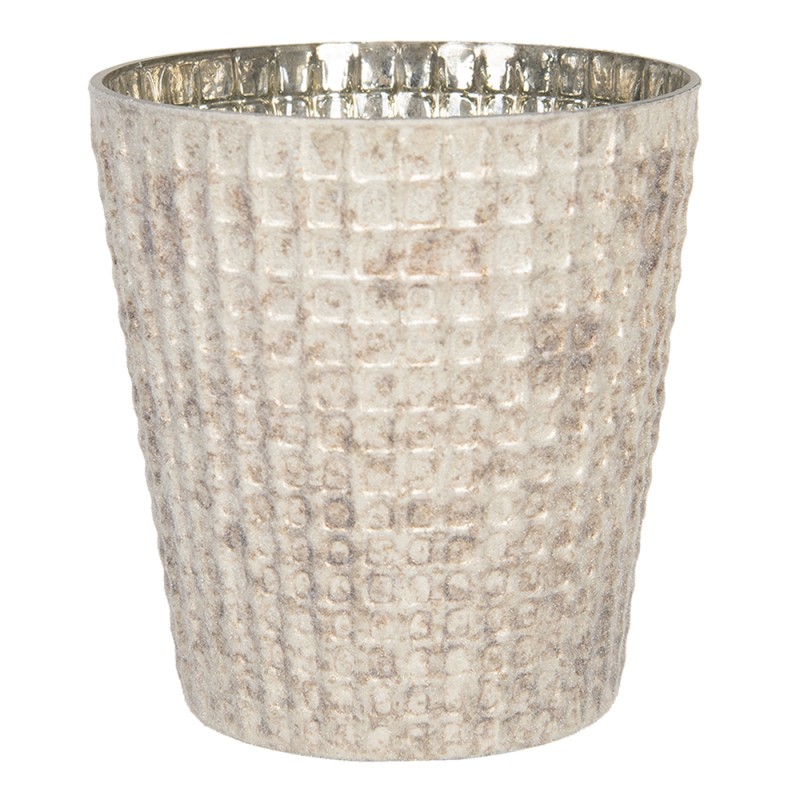 Clayre & Eef Portacandela Ø 13x14 cm Beige Vetro Rotondo