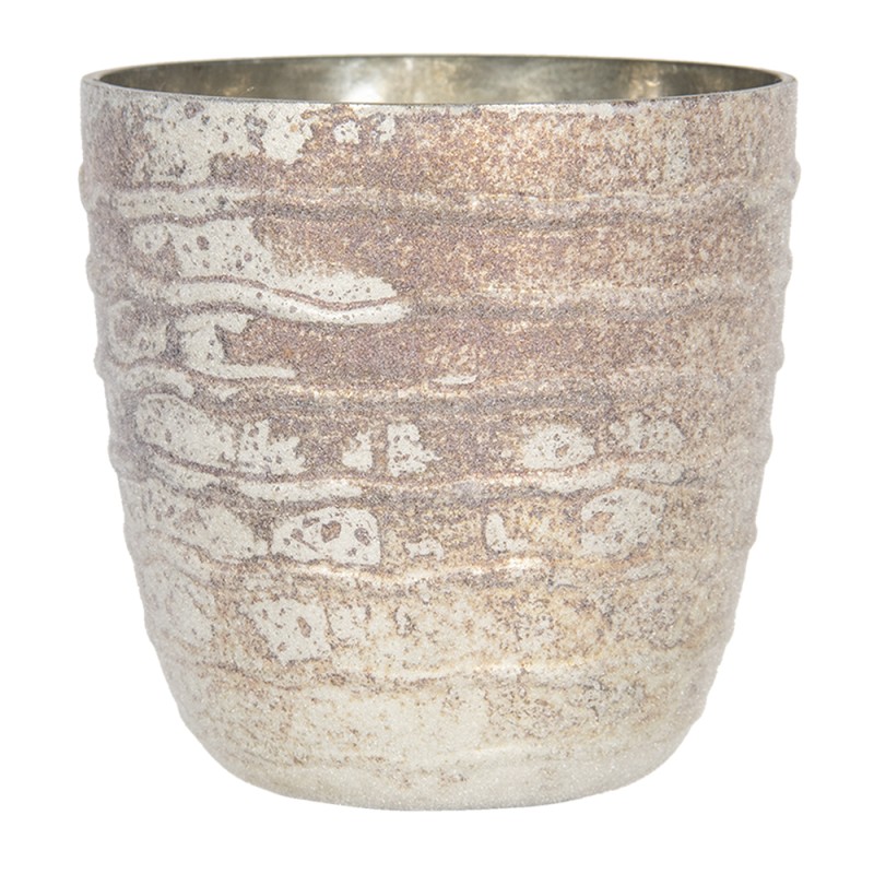 Clayre & Eef Theelichthouder  Ø 13x13 cm Beige Glas Rond
