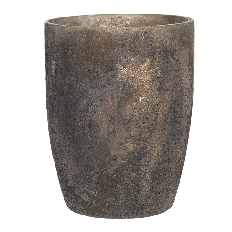 Clayre & Eef Portacandela Ø 9x11 cm Marrone Grigio Vetro Rotondo