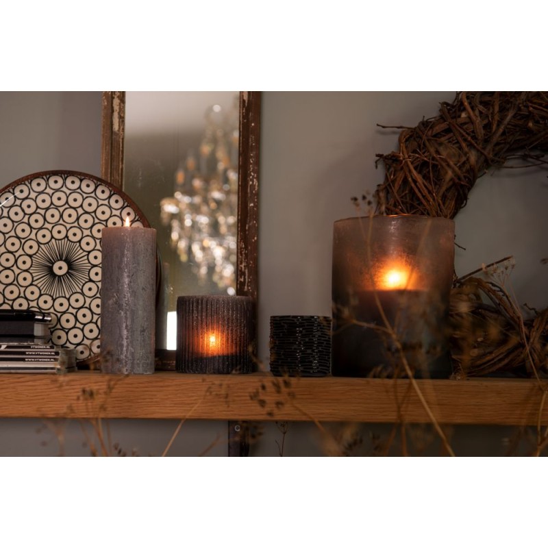Clayre & Eef Tealight Holder Ø 15x20 cm Grey Glass Round