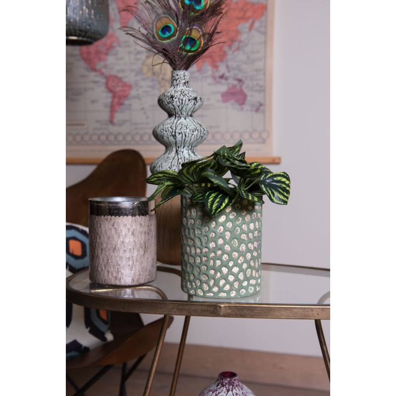 Clayre & Eef Vaas  Ø 15x13 cm Groen Goudkleurig Glas Rond