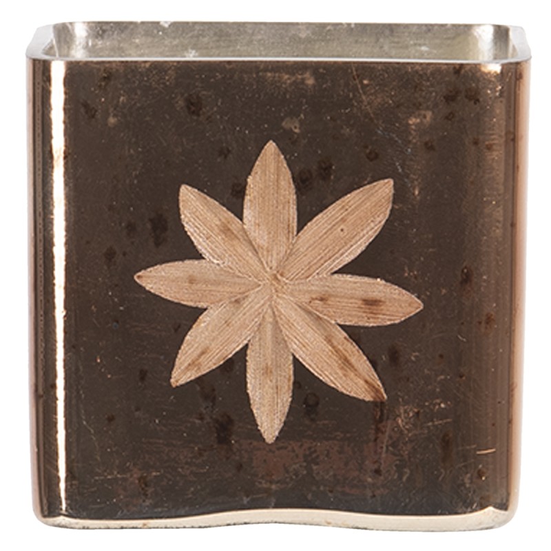 Clayre & Eef Portacandela 7x7x9 cm Color oro Vetro Quadrato Stella