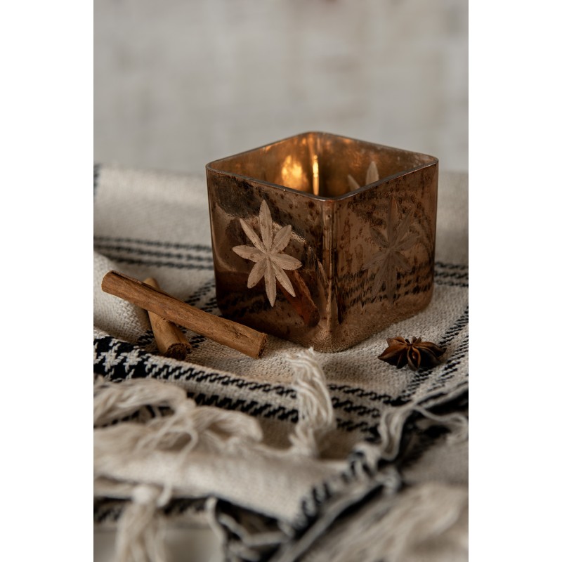 Clayre & Eef Portacandela 7x7x9 cm Color oro Vetro Quadrato Stella