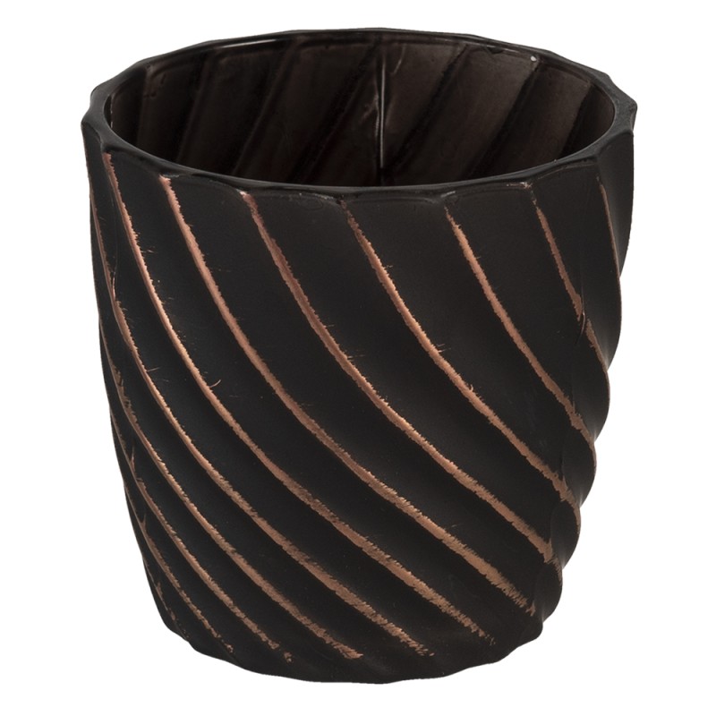 Clayre & Eef Portacandela Ø 9x9 cm Nero Vetro Rotondo