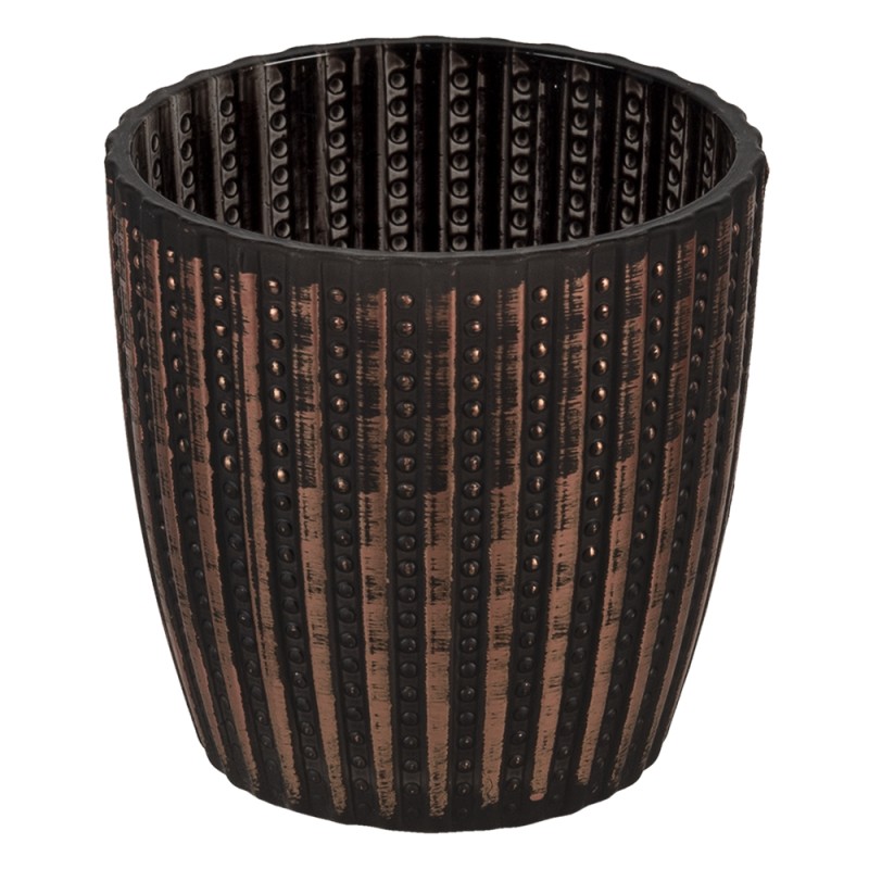 Clayre & Eef Tealight Holder Ø 9x9 cm Black Glass Round