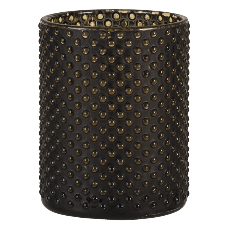 Clayre & Eef Tealight Holder Ø 8x10 cm Black Glass Round