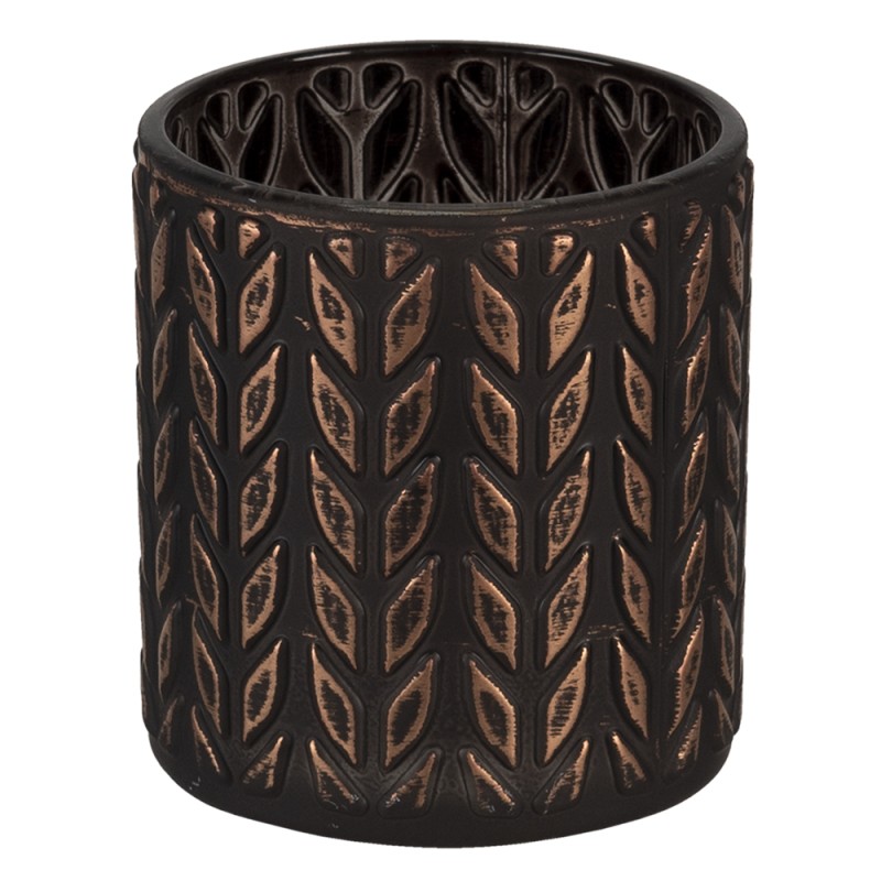 Clayre & Eef Portacandela Ø 7x8 cm Color rame Nero Vetro Rotondo