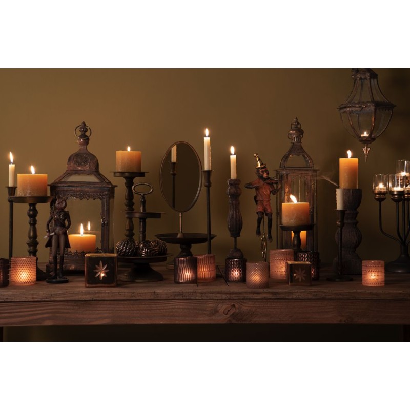 Clayre & Eef Tealight Holder Ø 7x8 cm Brown Glass Round