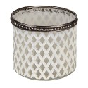 Clayre & Eef Theelichthouder  Ø 8x7 cm Wit Glas Metaal Rond