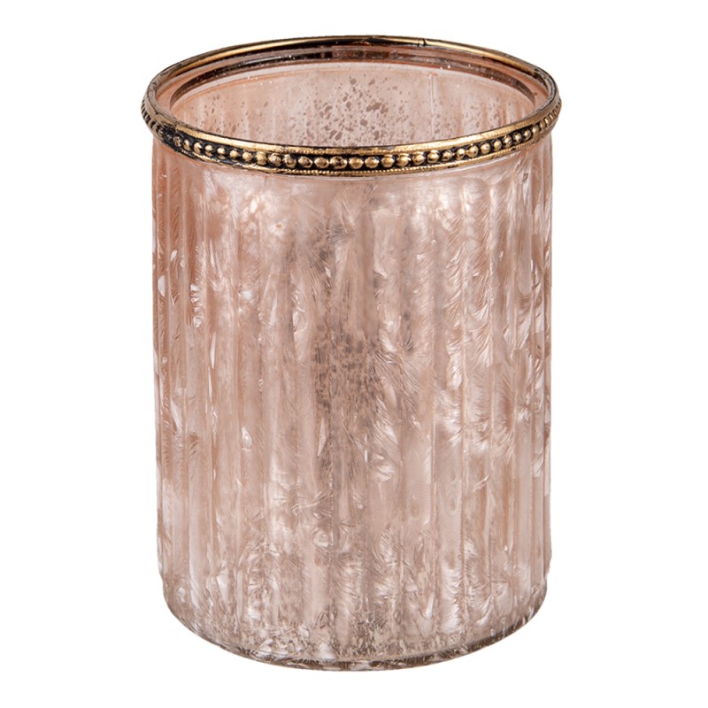 Clayre & Eef Tealight Holder Ø 11x14 cm Beige Pink Glass Metal Round