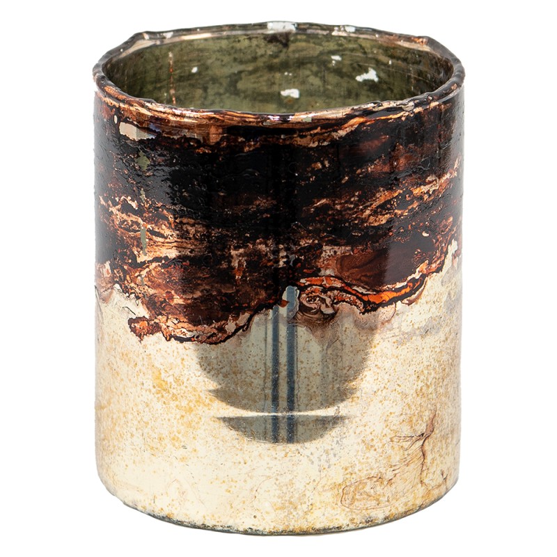 Clayre & Eef Teelichthalter Ø 11x13 cm Goldfarbig Braun Glas Rund