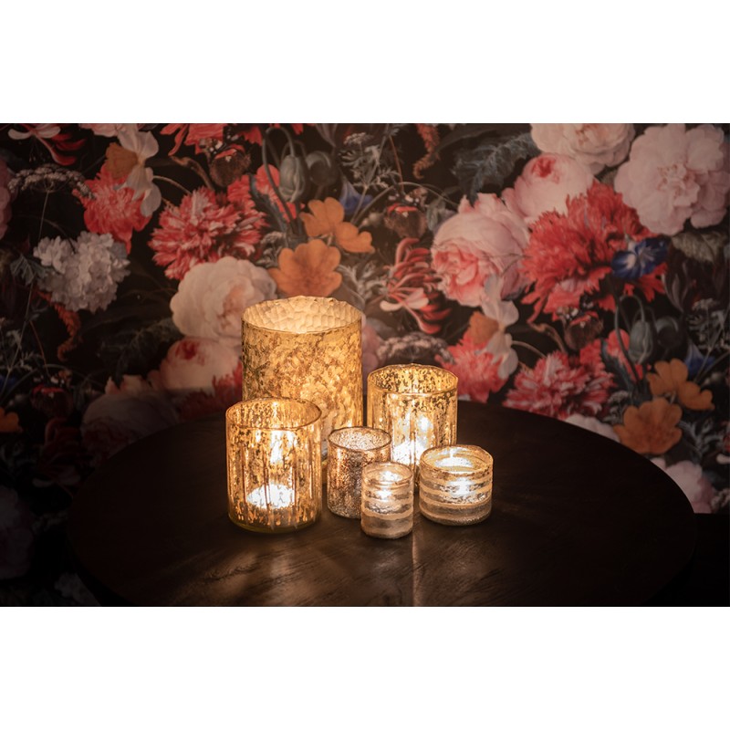 Clayre & Eef Tealight Holder Ø 11x13 cm Pink Glass Round