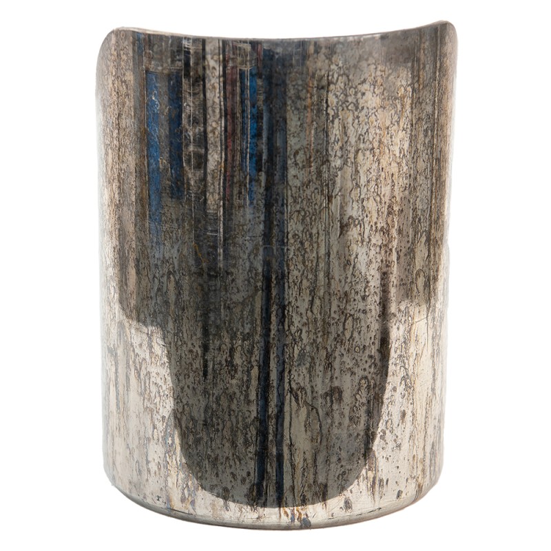 Clayre & Eef Tealight Holder Ø 18x24 cm Silver colored Glass Round