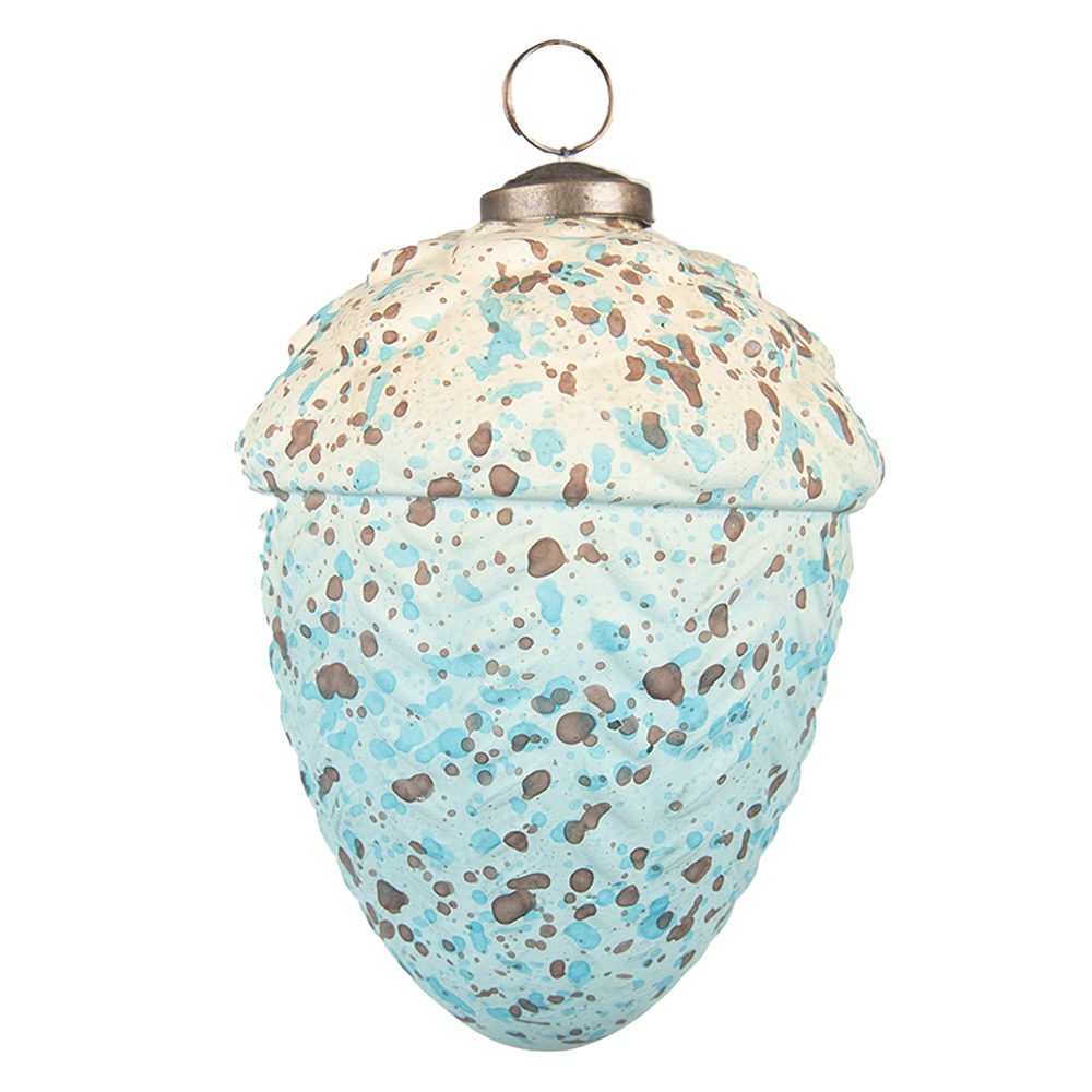 Clayre&Eef Kerstbal EikelØ 9 cm Turquoise Beige Glas afbeelding