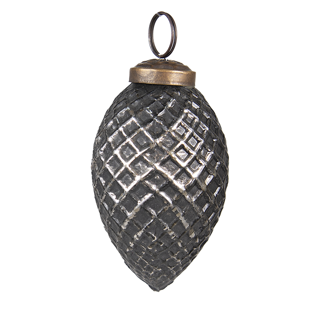 Clayre&Eef KerstbalØ 4 cm Zwart Zilverkleurig Glas afbeelding