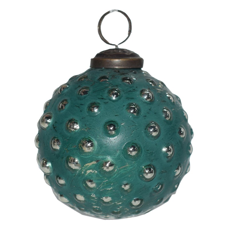 Clayre & Eef Weihnachtskugel Ø 7 cm Grün Silberfarbig Glas Metall