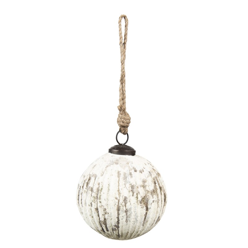 Clayre & Eef Christmas Bauble Ø 10 cm Beige Glass