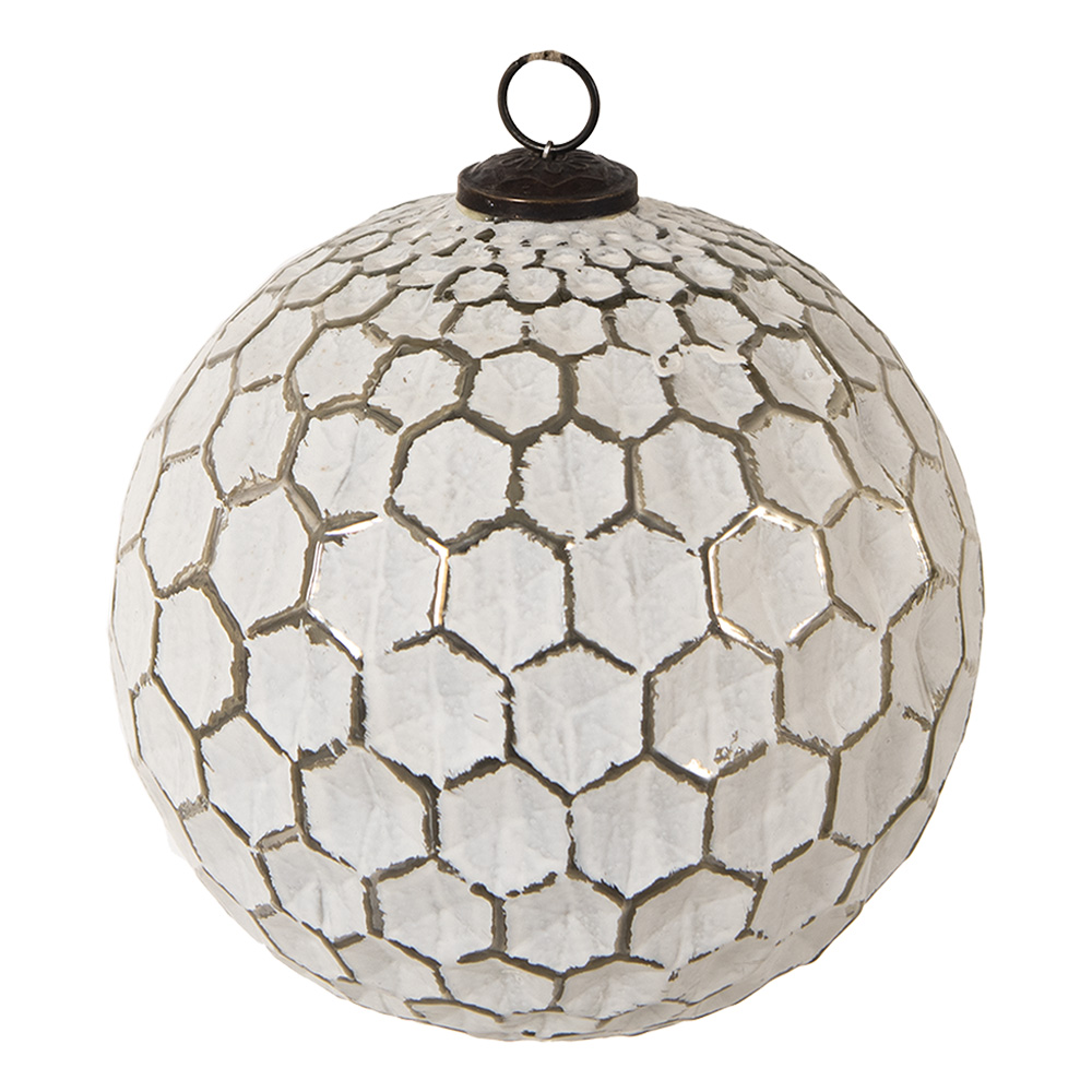 Clayre&Eef Kerstbal XLØ 20 cm Wit Zilverkleurig Glas afbeelding