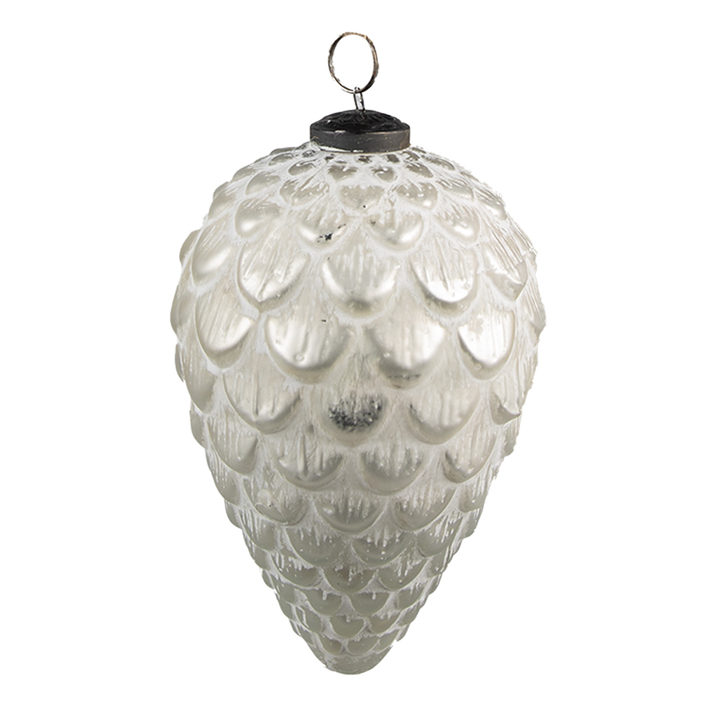 Clayre&Eef KerstbalØ 10 cm Zilverkleurig Wit Glas afbeelding
