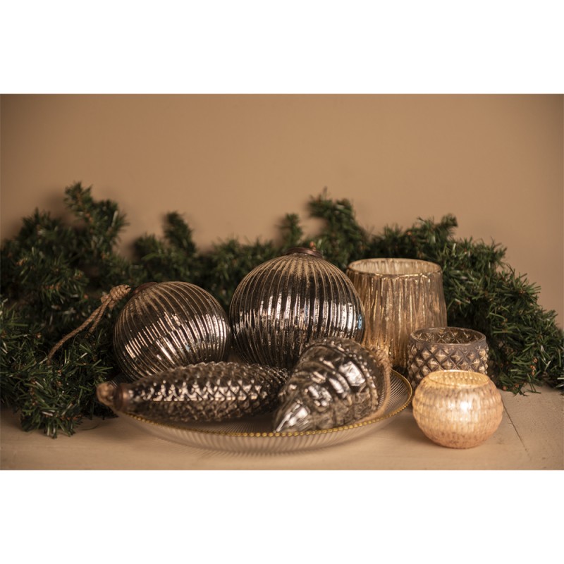 Clayre & Eef Weihnachtskugel Ø 15 cm Schwarz Silberfarbig Glas