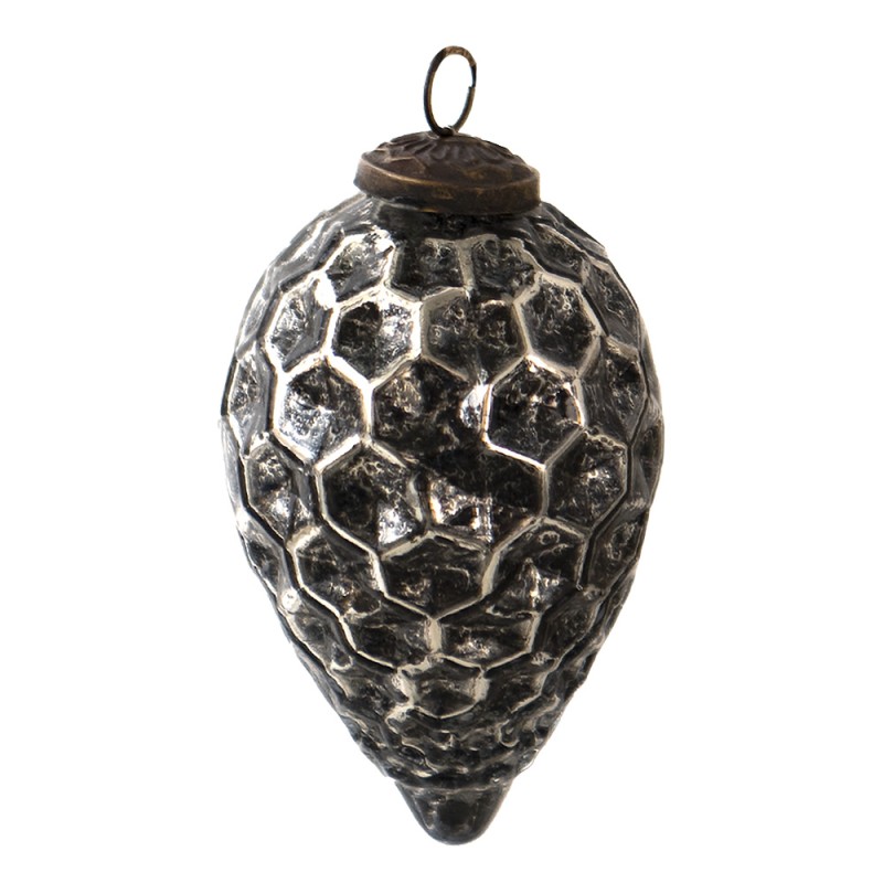 Clayre & Eef Christmas Bauble Ø 7 cm Black Silver colored Glass